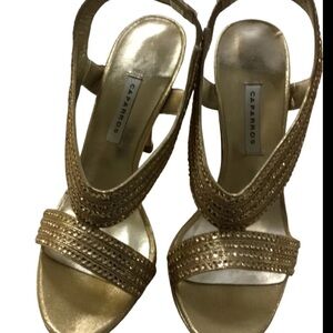 Caparros Slingback Sequin Womans High Heels Gold size 6 New